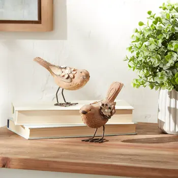 Set of Two Beige Polyresin Figurine Tabletop Sculpture