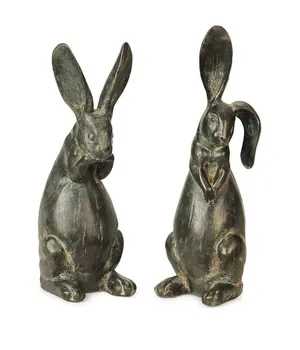 Set of Two Beige Polyresin Figurine Tabletop Sculpture