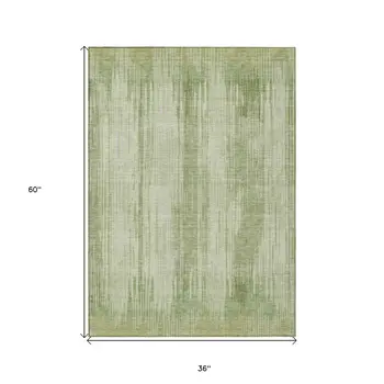 3' X 5' Artichoke Green And Ivory Striped Washable Indoor Outdoor Area Rug