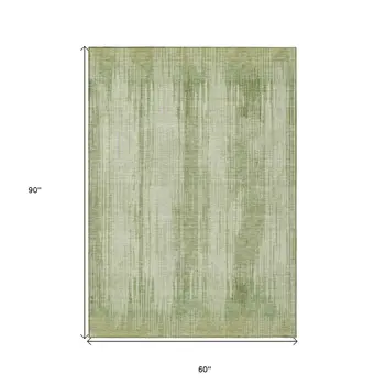 5' X 8' Artichoke Green And Ivory Striped Washable Indoor Outdoor Area Rug