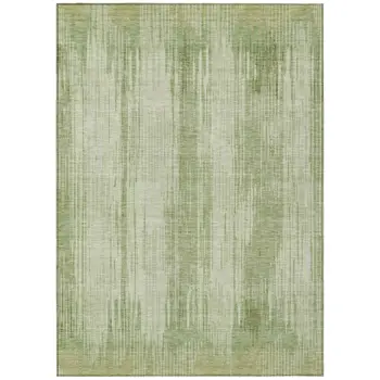 5' X 8' Artichoke Green And Ivory Striped Washable Indoor Outdoor Area Rug