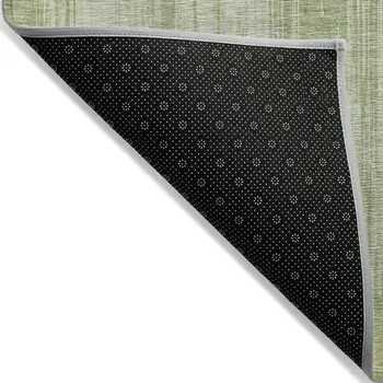 5' X 8' Artichoke Green And Ivory Striped Washable Indoor Outdoor Area Rug