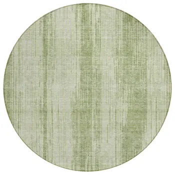 8' Artichoke Green And Ivory Round Striped Washable Indoor Outdoor Area Rug