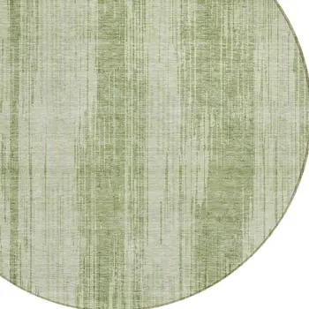 8' Artichoke Green And Ivory Round Striped Washable Indoor Outdoor Area Rug