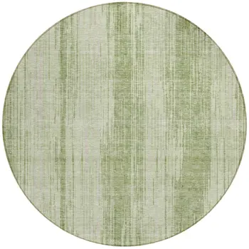 8' Artichoke Green And Ivory Round Striped Washable Indoor Outdoor Area Rug