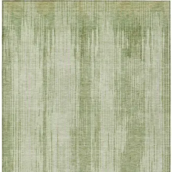 8' X 10' Artichoke Green And Ivory Striped Washable Indoor Outdoor Area Rug