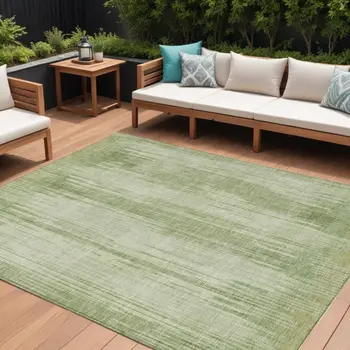 8' X 10' Artichoke Green And Ivory Striped Washable Indoor Outdoor Area Rug