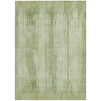 9' X 12' Artichoke Green And Ivory Striped Washable Indoor Outdoor Area Rug