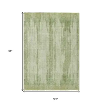 10' X 14' Artichoke Green And Ivory Striped Washable Indoor Outdoor Area Rug