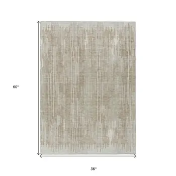 3' X 5' Beige And Ivory Striped Washable Indoor Outdoor Area Rug