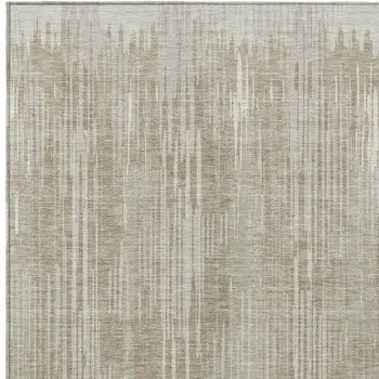 3' X 5' Beige And Ivory Striped Washable Indoor Outdoor Area Rug