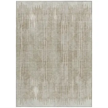 5' X 8' Beige And Ivory Striped Washable Indoor Outdoor Area Rug
