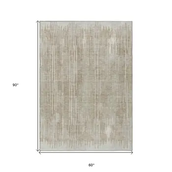 5' X 8' Beige And Ivory Striped Washable Indoor Outdoor Area Rug
