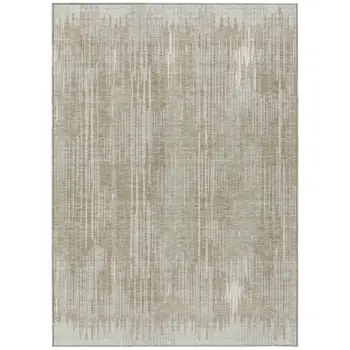 5' X 8' Beige And Ivory Striped Washable Indoor Outdoor Area Rug