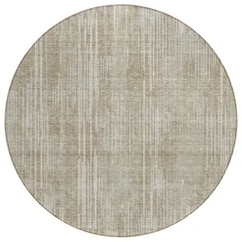 8' Beige And Ivory Round Striped Washable Indoor Outdoor Area Rug