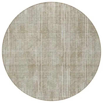 8' Beige And Ivory Round Striped Washable Indoor Outdoor Area Rug