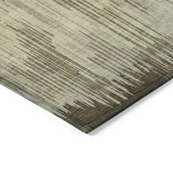 3' X 5' Brown And Green Striped Washable Indoor Outdoor Area Rug