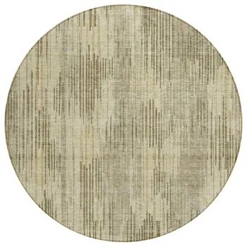 8' Brown And Green Round Striped Washable Indoor Outdoor Area Rug