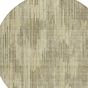 8' Brown And Green Round Striped Washable Indoor Outdoor Area Rug