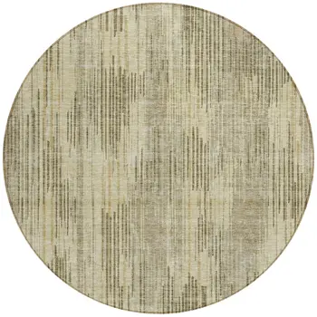 8' Brown And Green Round Striped Washable Indoor Outdoor Area Rug