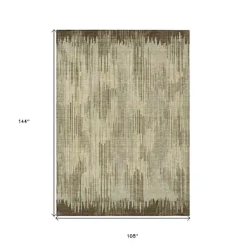 9' X 12' Brown And Green Striped Washable Indoor Outdoor Area Rug
