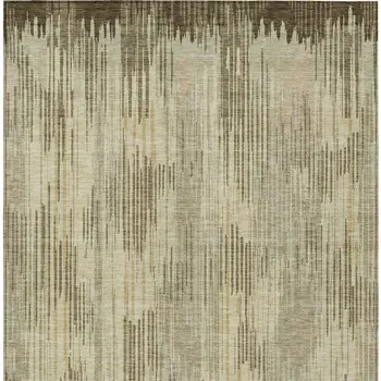 10' X 14' Brown And Green Striped Washable Indoor Outdoor Area Rug