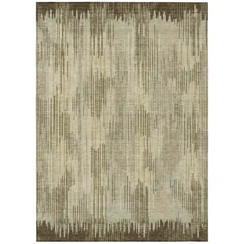 10' X 14' Brown And Green Striped Washable Indoor Outdoor Area Rug