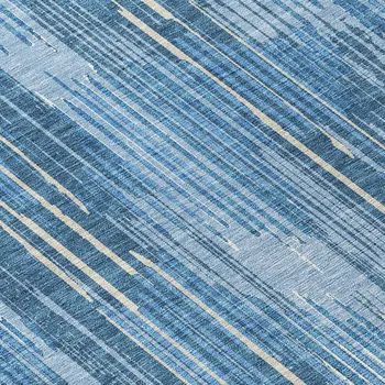 8' Blue And Ivory Round Striped Washable Indoor Outdoor Area Rug