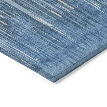 9' X 12' Blue And Ivory Striped Washable Indoor Outdoor Area Rug