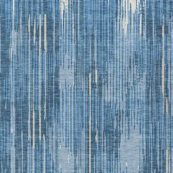 9' X 12' Blue And Ivory Striped Washable Indoor Outdoor Area Rug