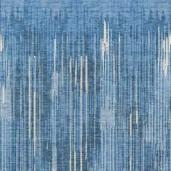 10' X 14' Blue And Ivory Striped Washable Indoor Outdoor Area Rug