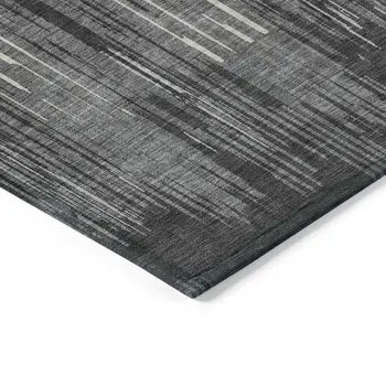 3' X 5' Charcoal Gray And Ivory Striped Washable Indoor Outdoor Area Rug