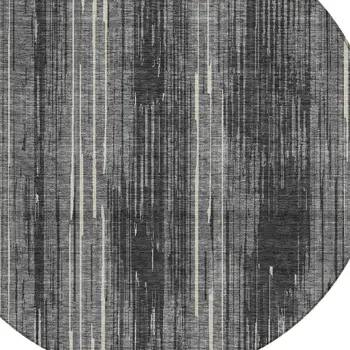 8' Charcoal Gray And Ivory Round Striped Washable Indoor Outdoor Area Rug