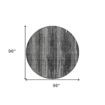 8' Charcoal Gray And Ivory Round Striped Washable Indoor Outdoor Area Rug