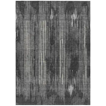 10' X 14' Charcoal Gray And Ivory Striped Washable Indoor Outdoor Area Rug