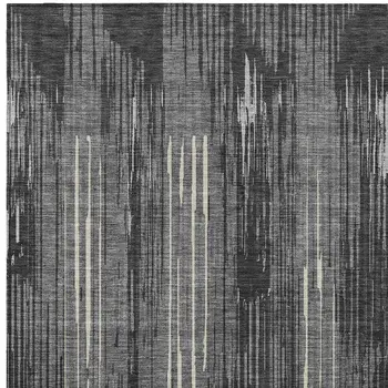10' X 14' Charcoal Gray And Ivory Striped Washable Indoor Outdoor Area Rug