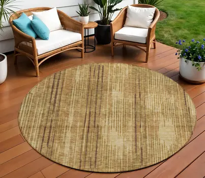 8' Copper And Brown Round Striped Washable Indoor Outdoor Area Rug