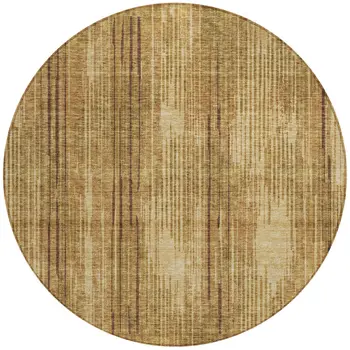 8' Copper And Brown Round Striped Washable Indoor Outdoor Area Rug