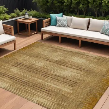 8' X 10' Copper And Brown Striped Washable Indoor Outdoor Area Rug