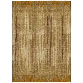 10' X 14' Copper And Brown Striped Washable Indoor Outdoor Area Rug