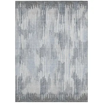 5' X 8' Gray And Ivory Striped Washable Indoor Outdoor Area Rug