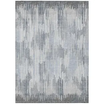 5' X 8' Gray And Ivory Striped Washable Indoor Outdoor Area Rug