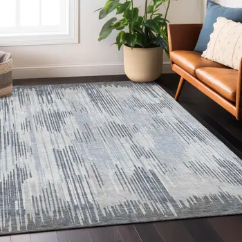 5' X 8' Gray And Ivory Striped Washable Indoor Outdoor Area Rug