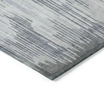 9' X 12' Gray And Ivory Striped Washable Indoor Outdoor Area Rug