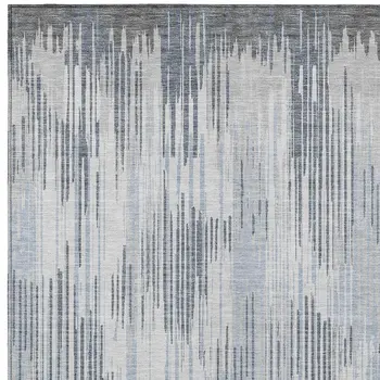 9' X 12' Gray And Ivory Striped Washable Indoor Outdoor Area Rug