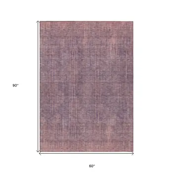 5' X 8' Mauve And Dark Purple Striped Washable Indoor Outdoor Area Rug