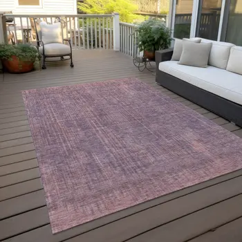 5' X 8' Mauve And Dark Purple Striped Washable Indoor Outdoor Area Rug