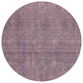 8' Mauve And Dark Purple Round Striped Washable Indoor Outdoor Area Rug