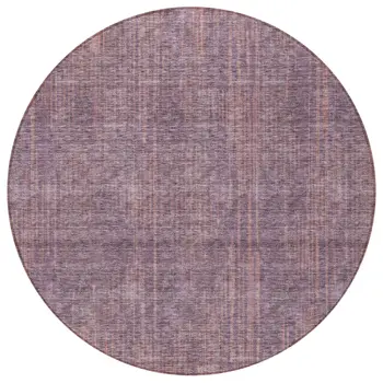 8' Mauve And Dark Purple Round Striped Washable Indoor Outdoor Area Rug