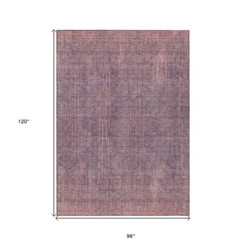 8' X 10' Mauve And Dark Purple Striped Washable Indoor Outdoor Area Rug